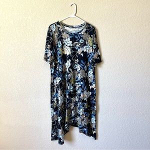 LOGO By Lori Goldstein Womens Blue Floral Print Georgina Midi Dress Size Large